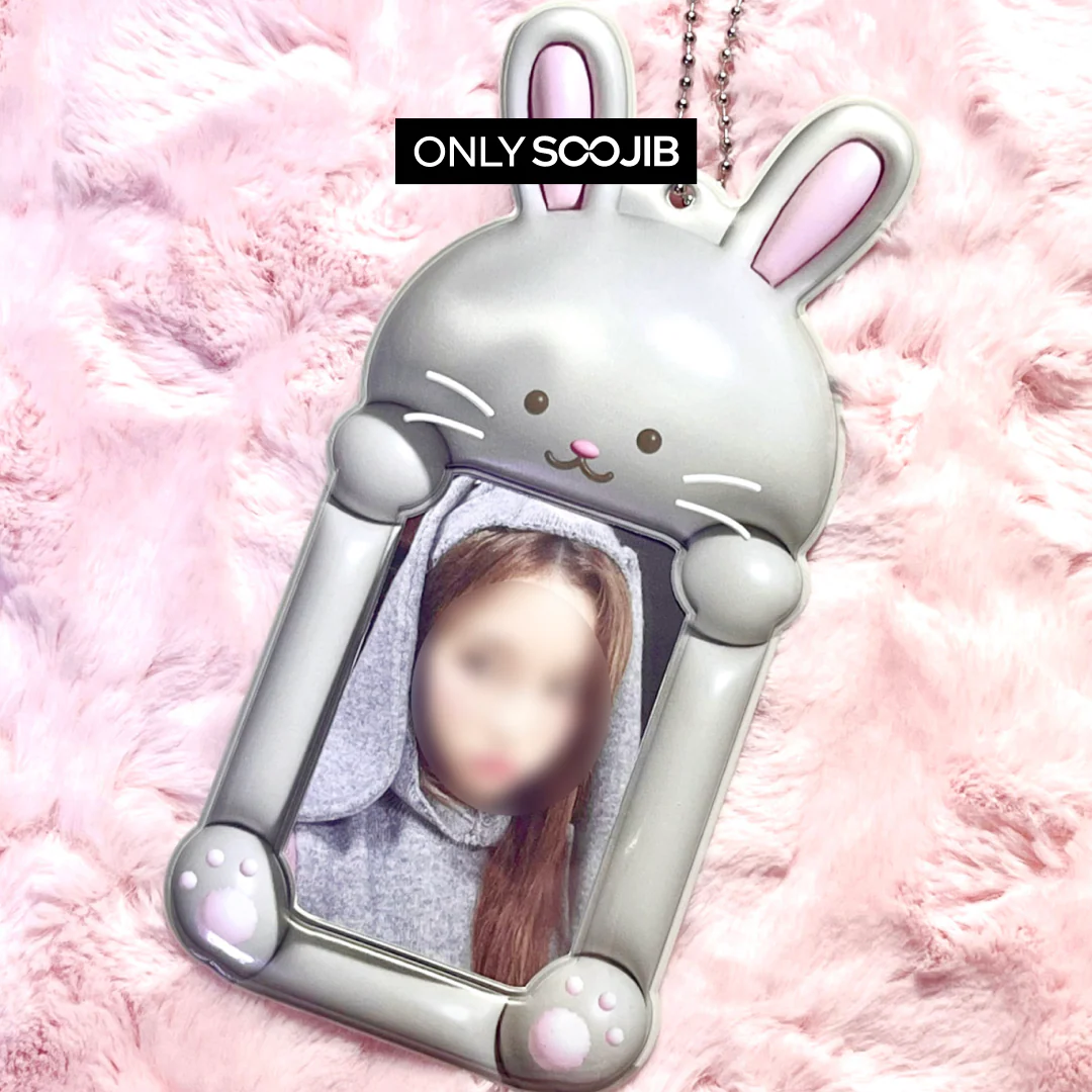 Soft Grey Rabbit Photo Card Holder Keyring