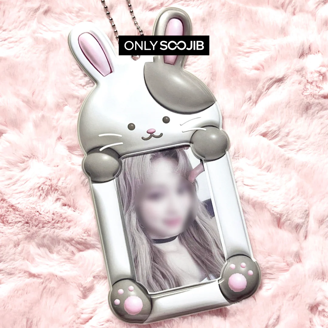 Soft Spotted Gray Rabbit Photo Card Holder Keyring