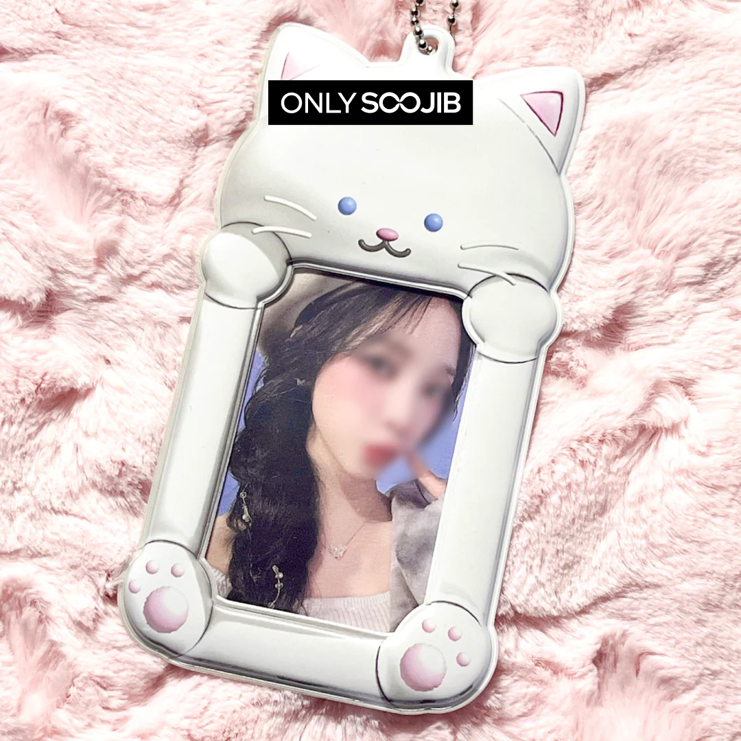 Soft White Cat Photo Card Holder Keyring